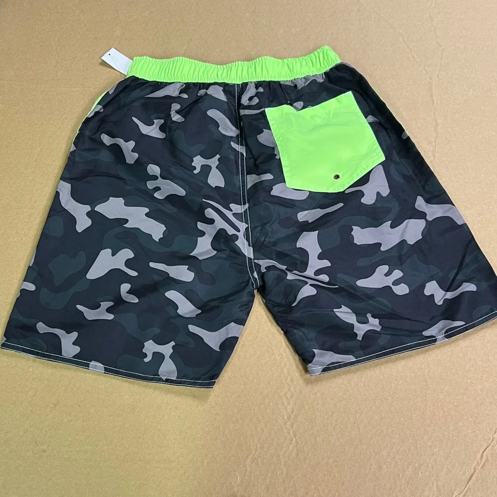 Kids Boys Camo Swim Trunks Neon Green L 12 14‎ Vacation Summer Shorts